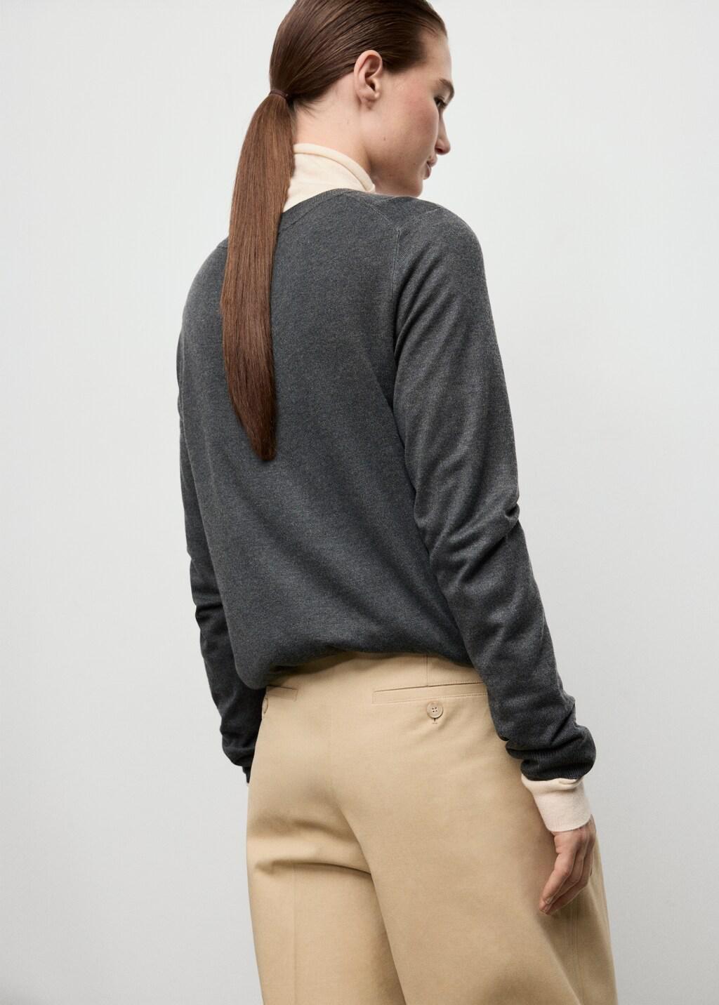 Grey Fine-Knit Crew-Neck Sweater, Dark Grey, large image number 2