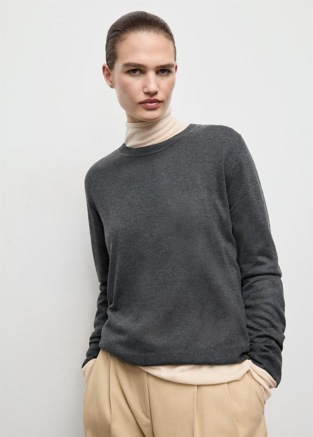 Grey Fine-Knit Crew-Neck Sweater, Dark Grey, large image number 3