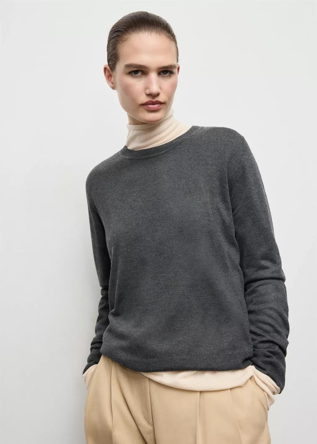 Grey Fine-Knit Crew-Neck Sweater, 0201_96, large image number 3