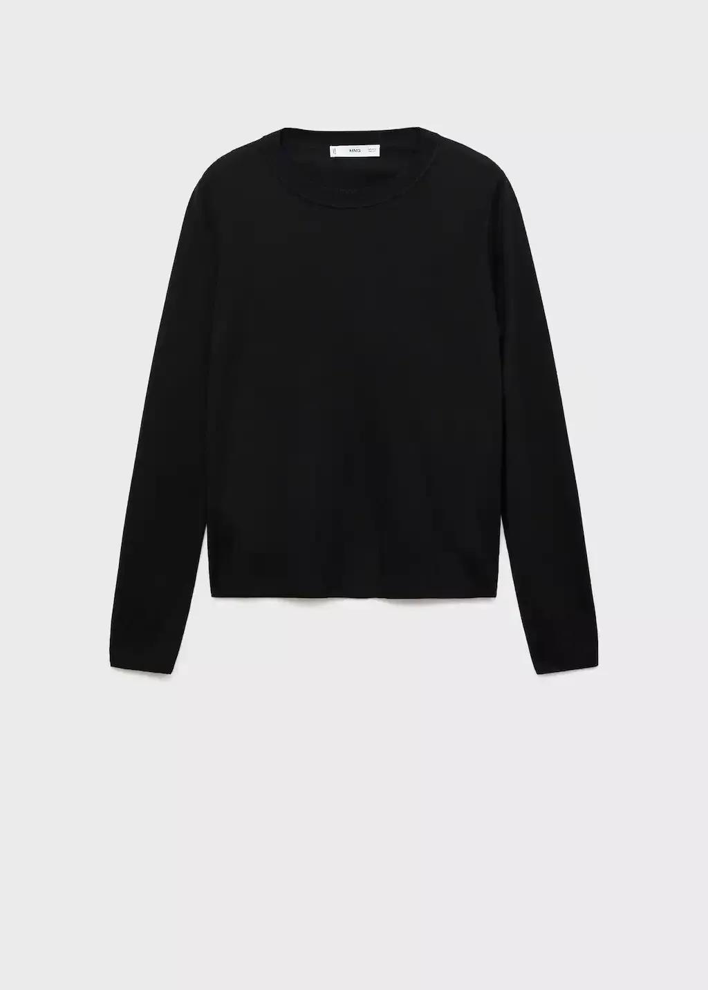 Black Fine-Knit Crew-Neck Sweater, 0201_99, medium