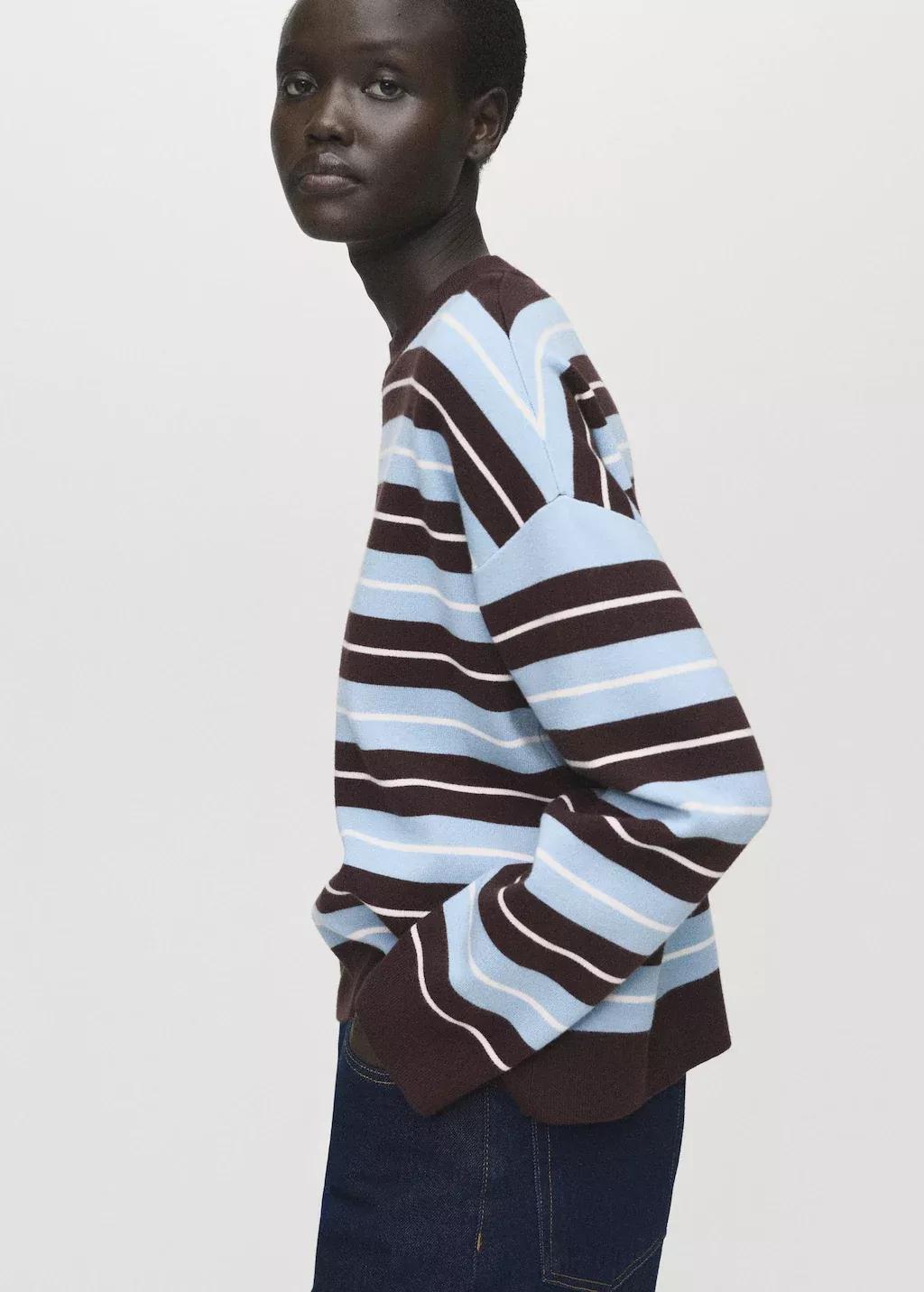 Brown Oversized Striped Sweater, , large image number 0