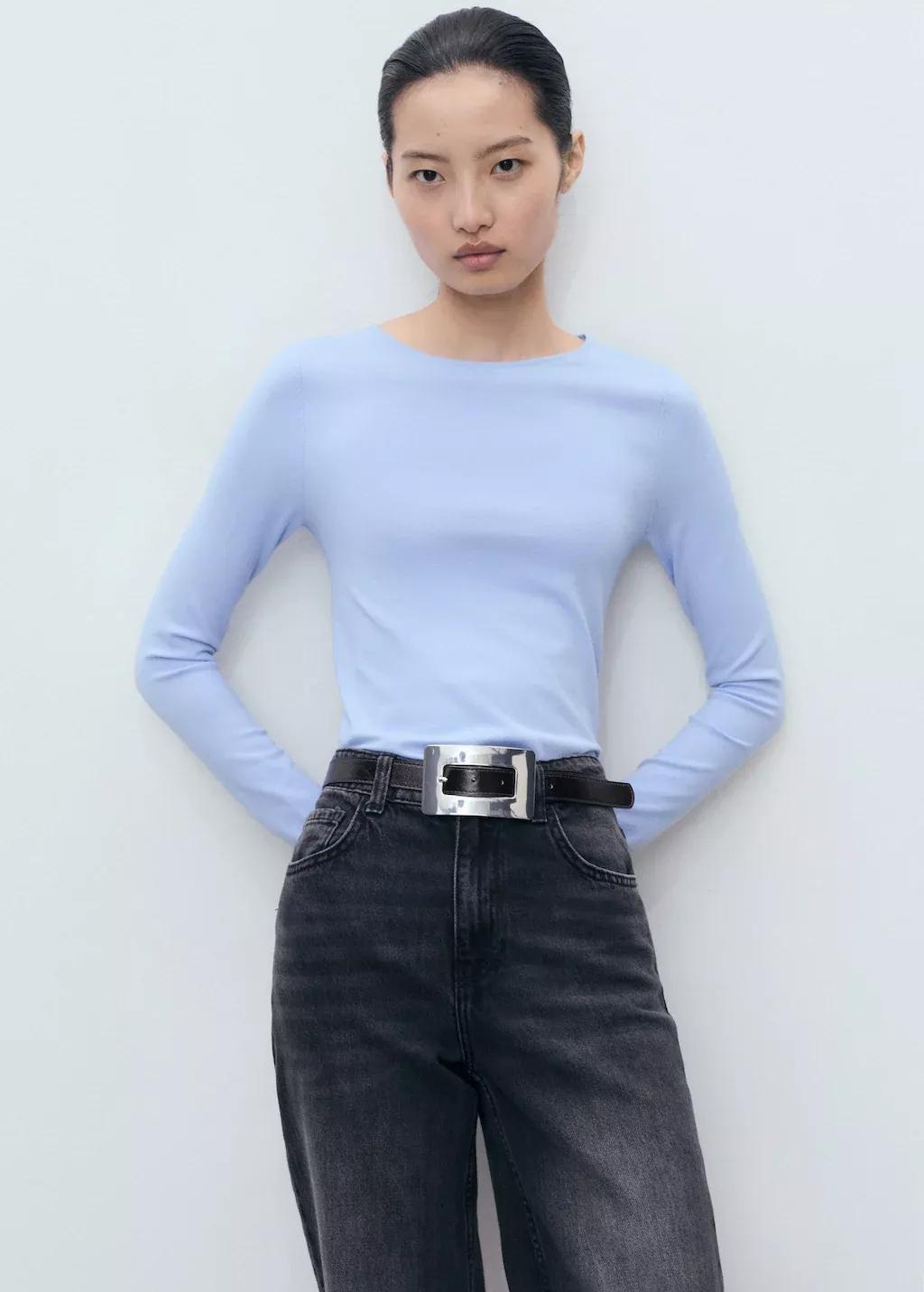 LT-PASTEL BLUE Long-sleeved fine-knit sweater, Light-Pastel Blue, medium
