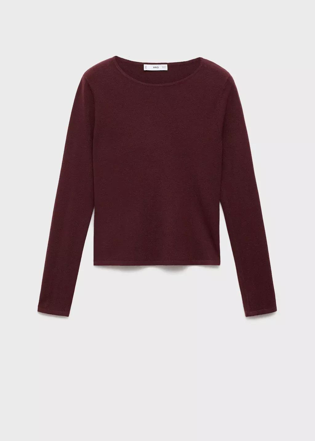Red Long-Sleeved Fine-Knit Sweater, , large image number 0