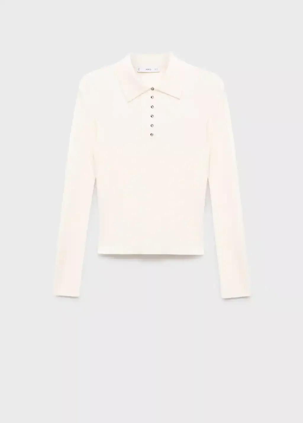 Beige Polo-Neck Ribbed Sweater, Light Beige, large image number 0