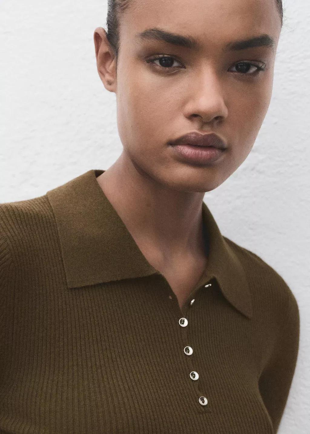 Khaki Polo-Neck Ribbed Sweater, , large image number 1