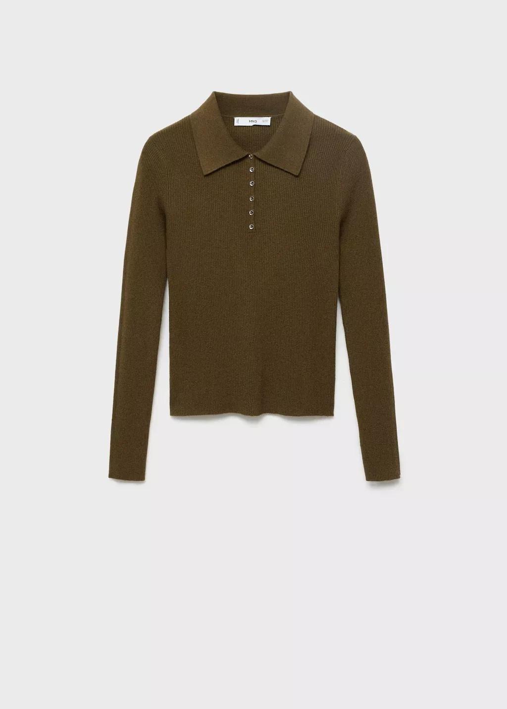 Khaki Polo-Neck Ribbed Sweater, , large image number 3