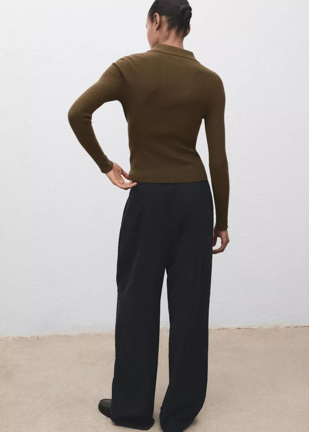 Khaki Polo-Neck Ribbed Sweater, , large image number 4