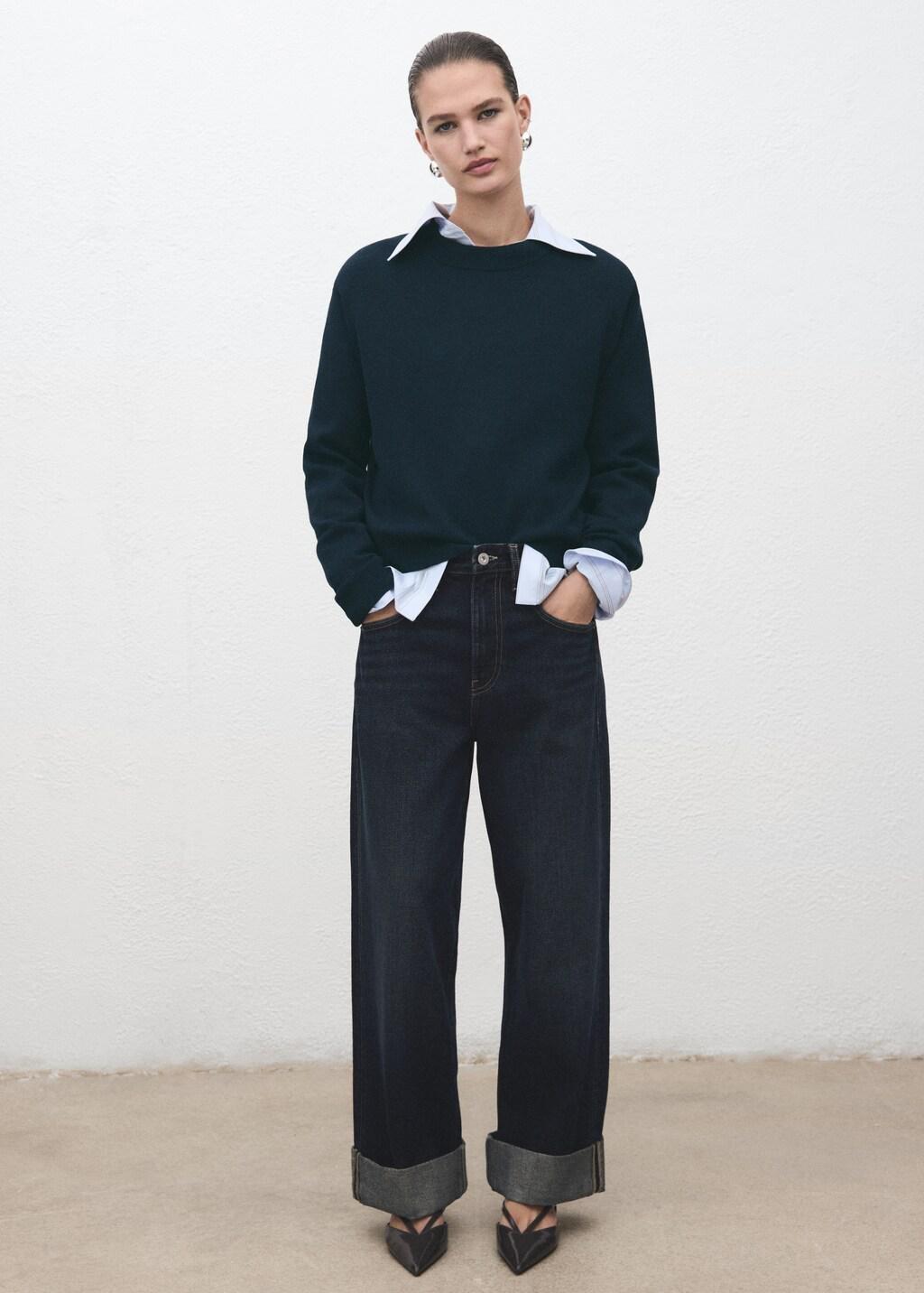 Navy Knitted Wool Blend Sweater, Navy, large image number 0