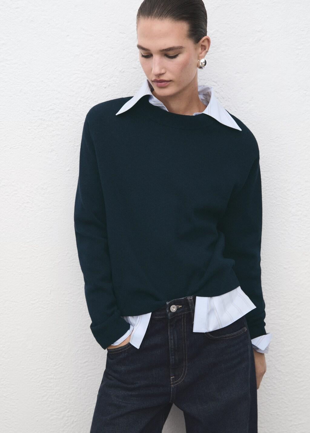 Navy Knitted Wool Blend Sweater, Navy, large image number 3