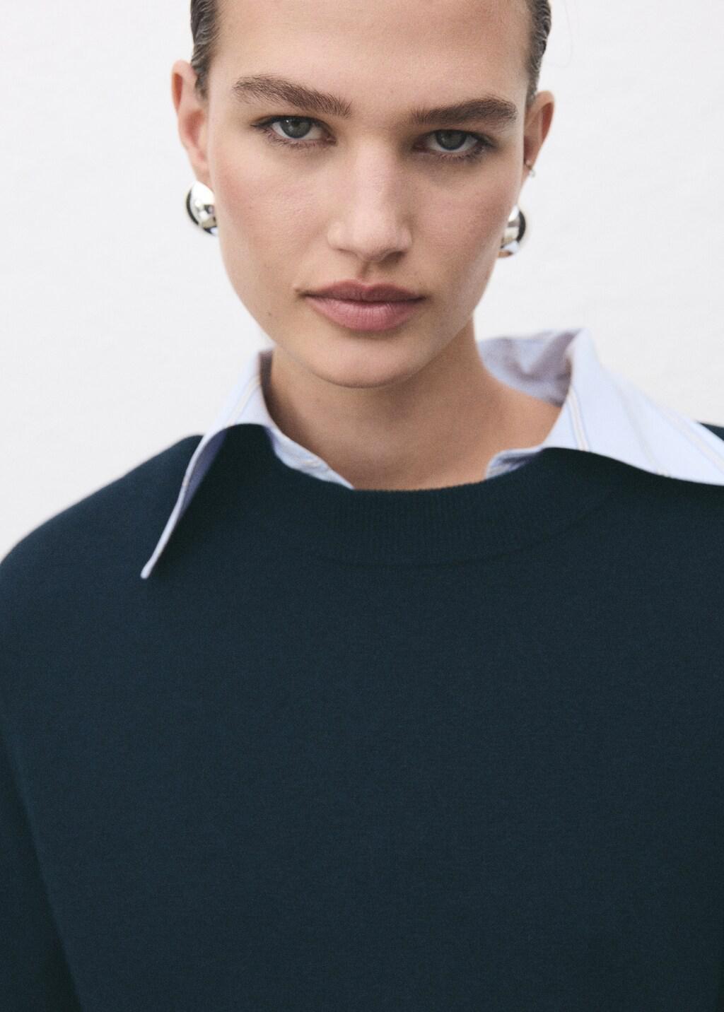 Navy Knitted Wool Blend Sweater, Navy, large image number 4