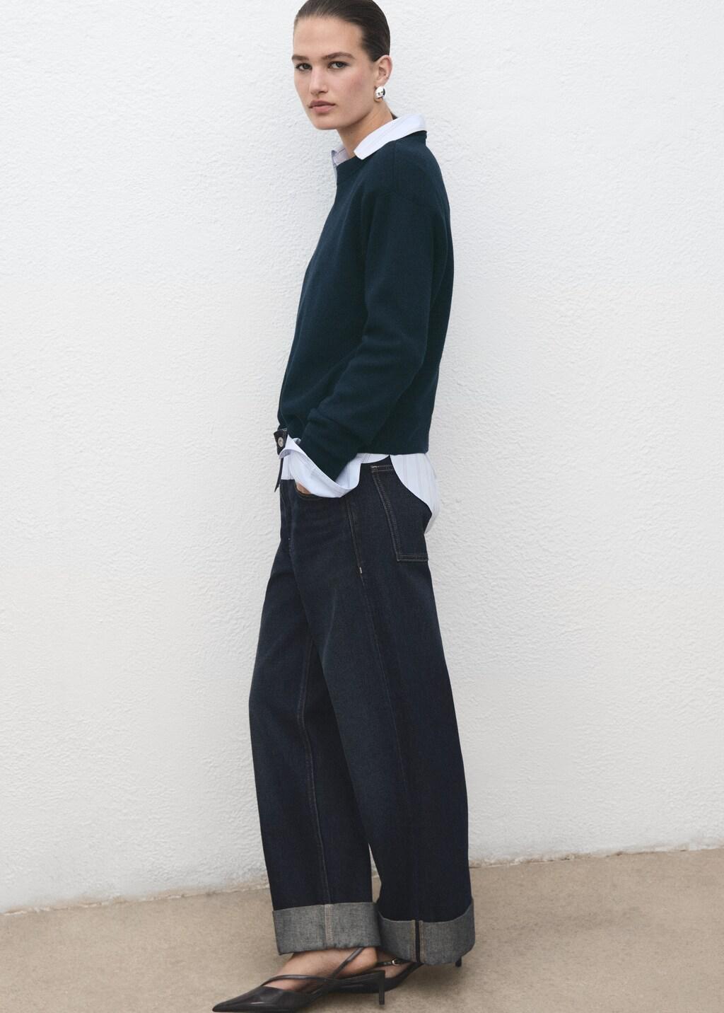 Navy Knitted Wool Blend Sweater, Navy, large image number 6