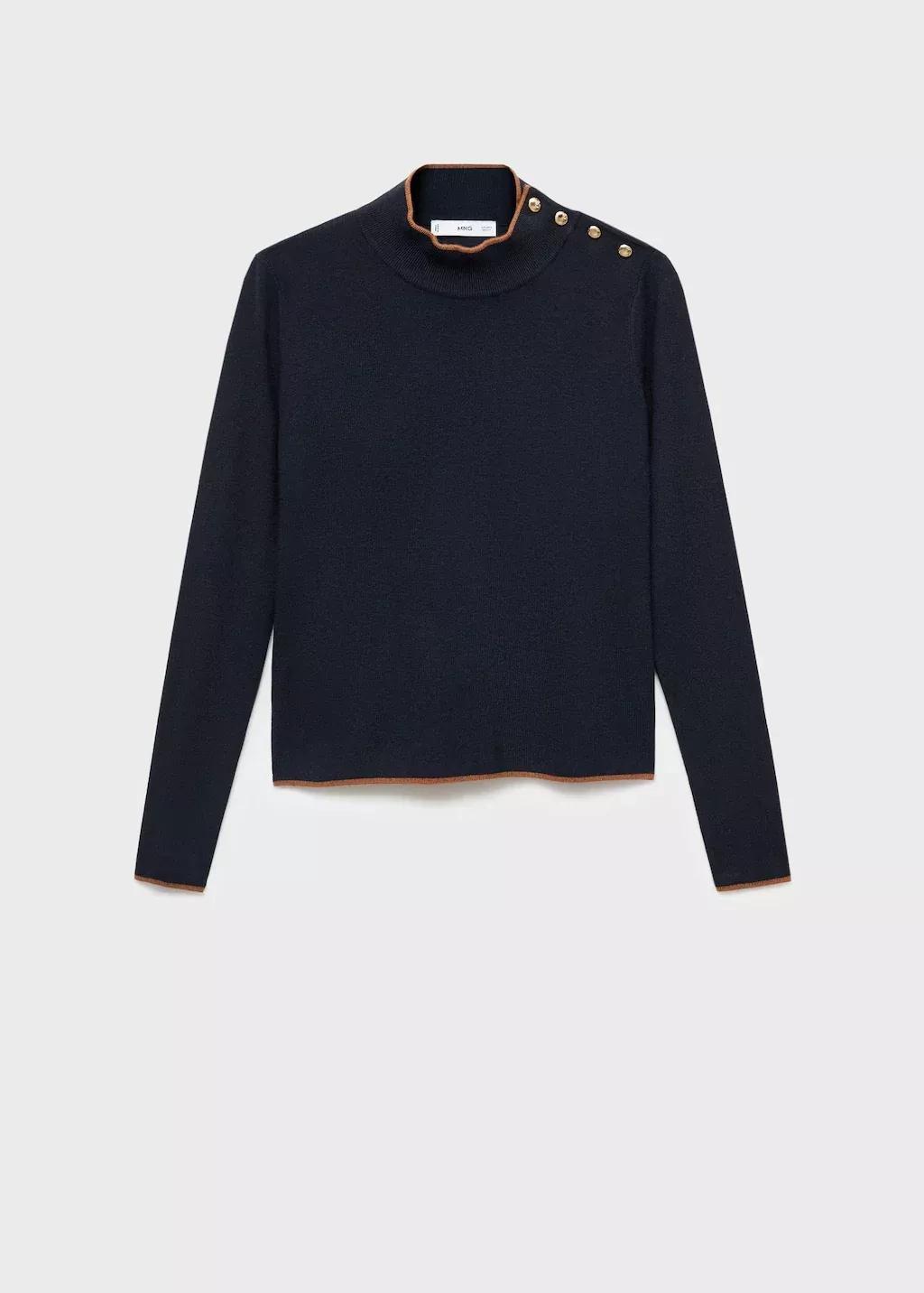 Navy Perkins-Neck Sweater With Button, , large image number 3