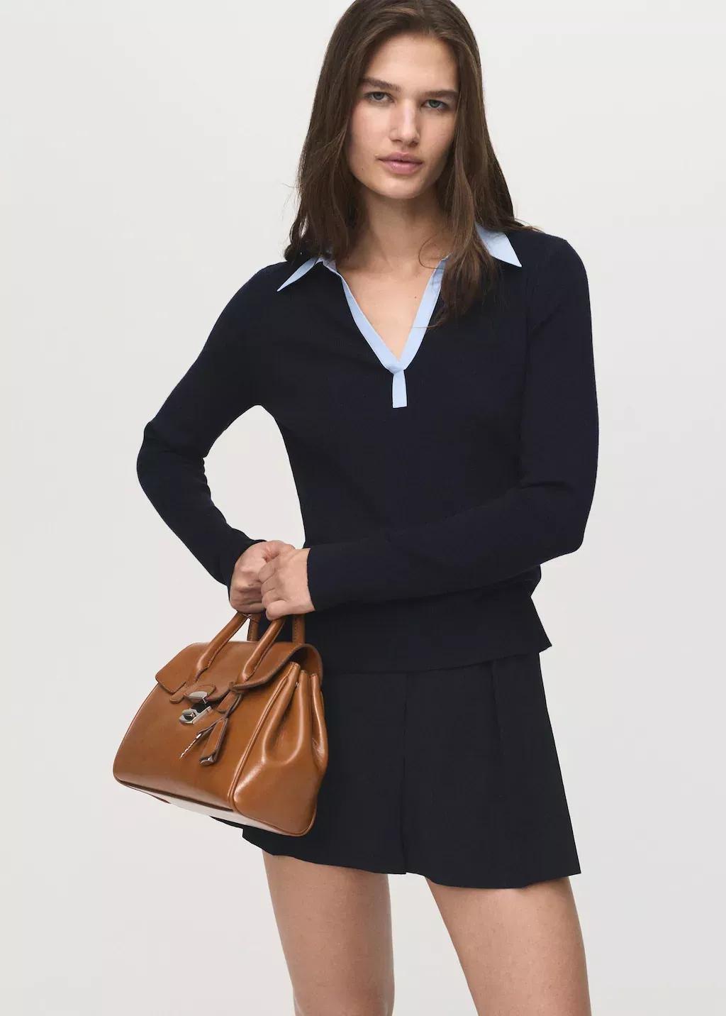 Navy Combined Shirt-Collar Sweater, , large image number 0