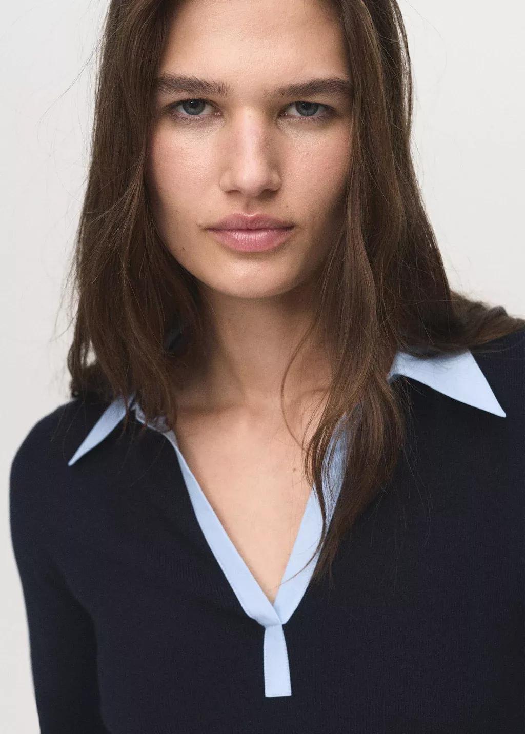 Navy Combined Shirt-Collar Sweater, , large image number 1