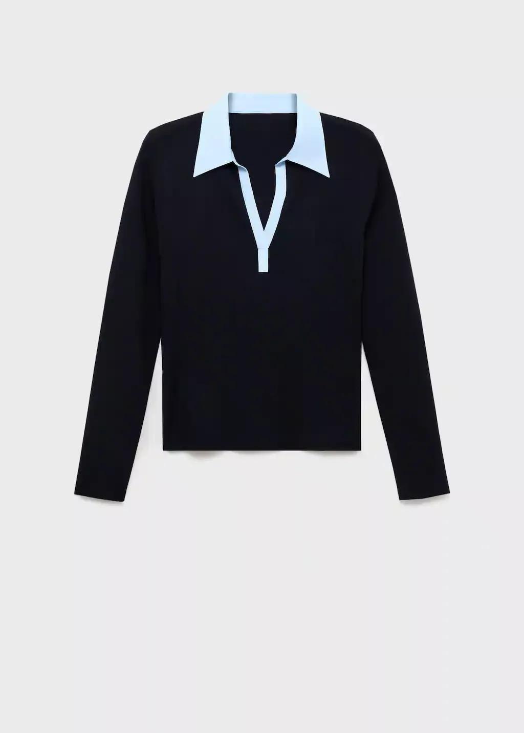 Navy Combined Shirt-Collar Sweater, Navy, large image number 3