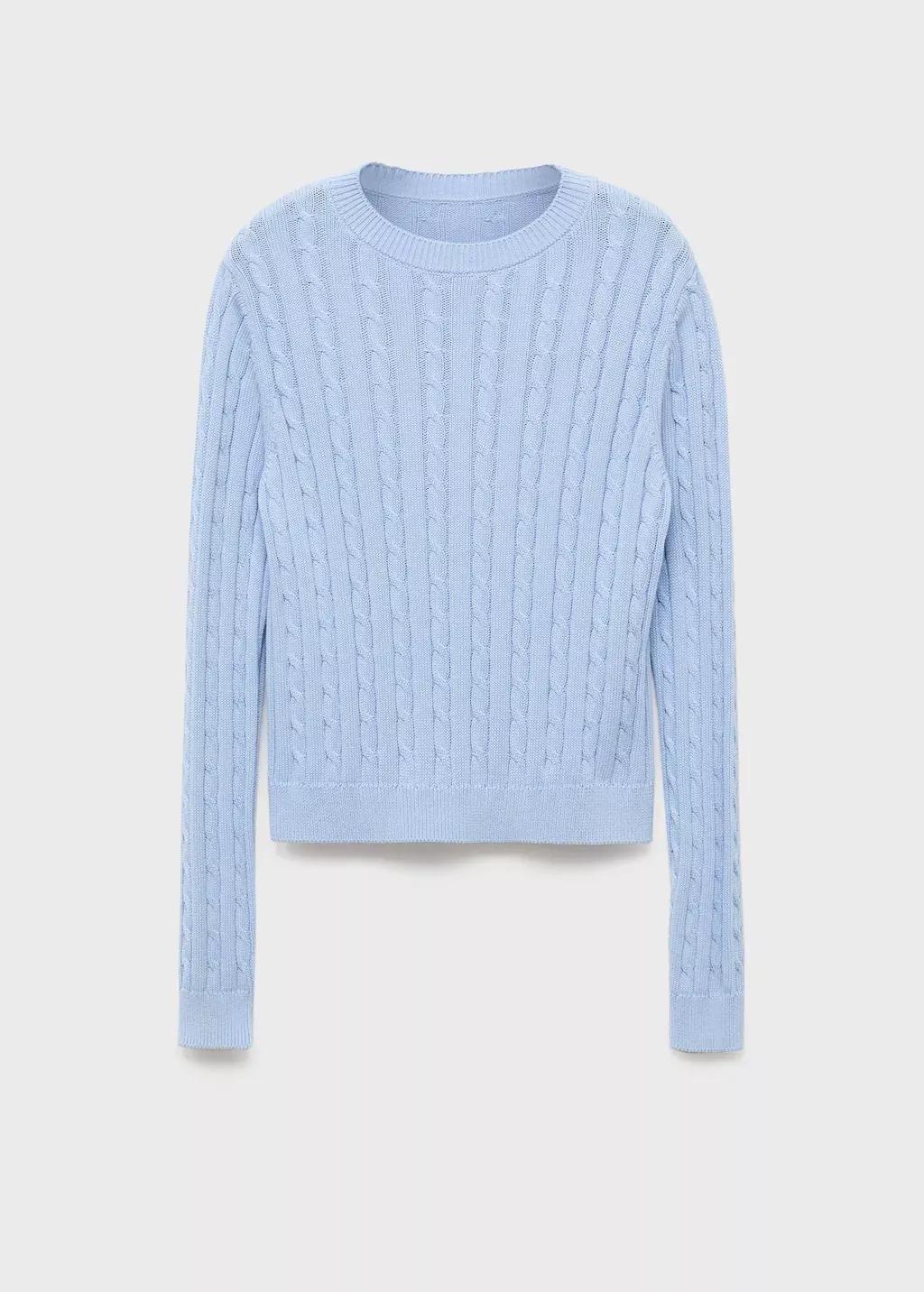 Blue Lt Pastel Braided Knitted Sweater, Light-Pastel Blue, medium