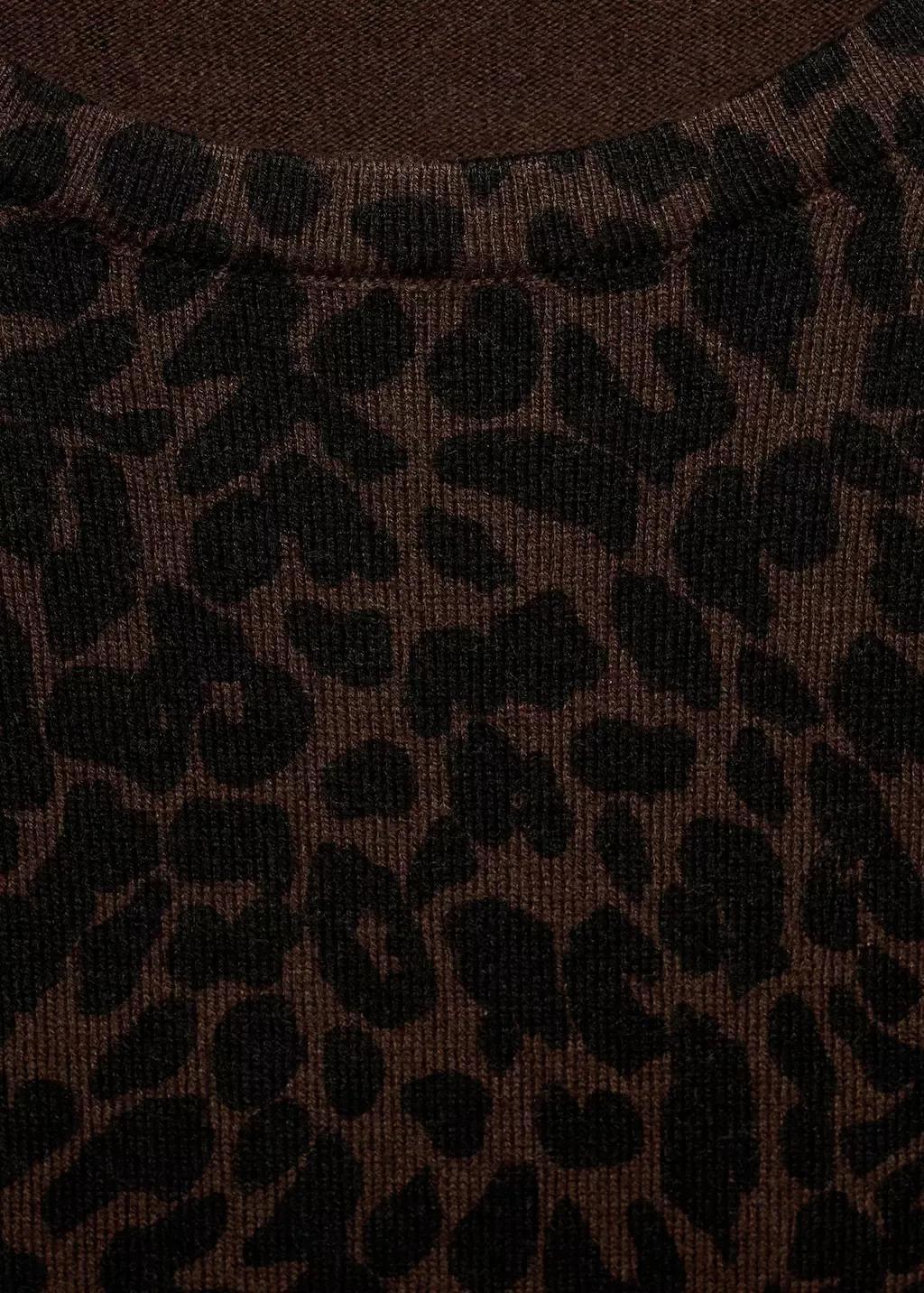 Brown Leopard Print Ribbed Sweater, Dark Brown, large image number 1