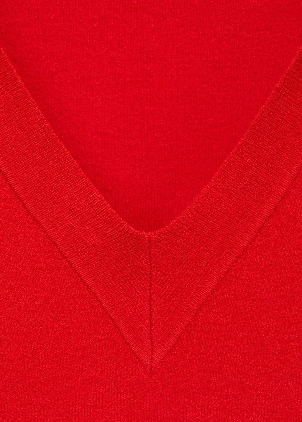 Red Fine-Knit V-Neck Sweater, Red, large image number 1