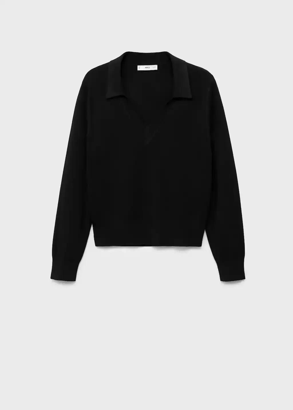 Black Fine-Knit V-Neck Sweater, Black, large image number 0