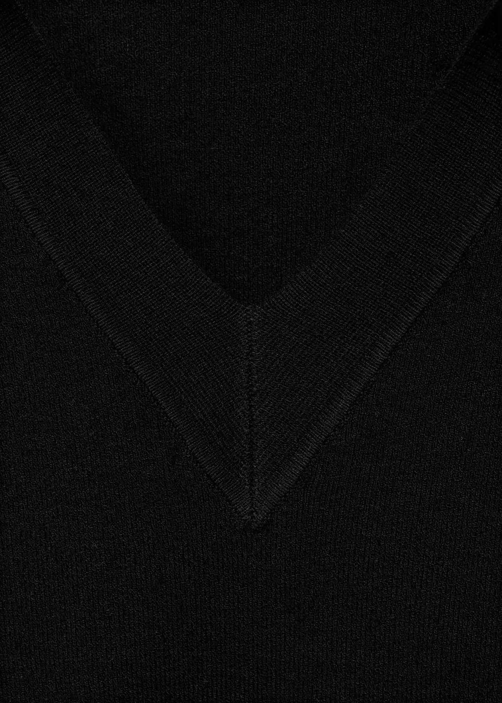 Black Fine-Knit V-Neck Sweater, Black, large image number 1