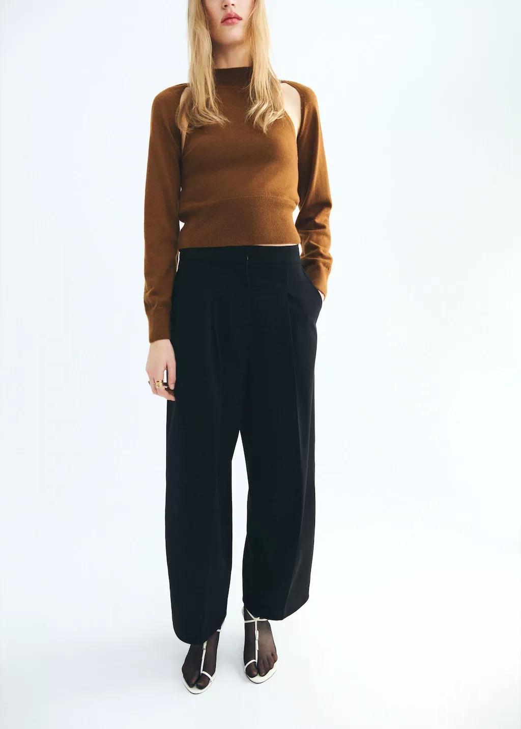 MEDIUM BROWN Sweater with cardigan-style detailing, 0201_09, large image number 0