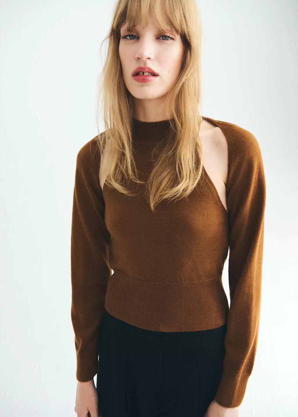 MEDIUM BROWN Sweater with cardigan-style detailing, 0201_09, large image number 3