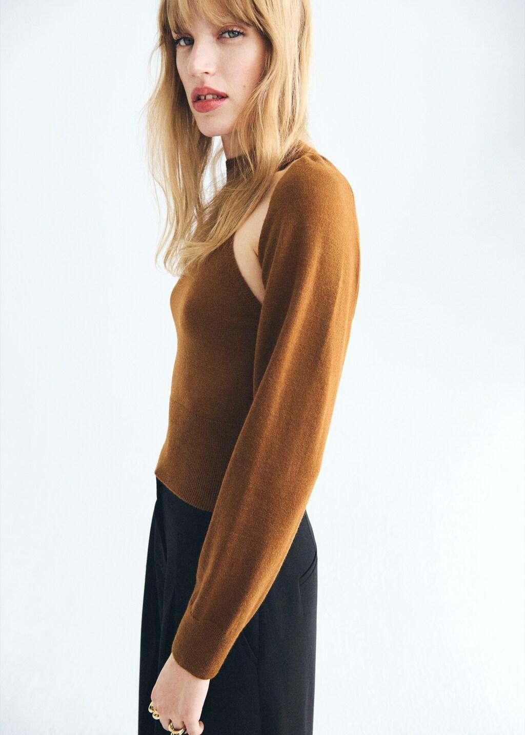 MEDIUM BROWN Sweater with cardigan-style detailing, 0201_09, large image number 4