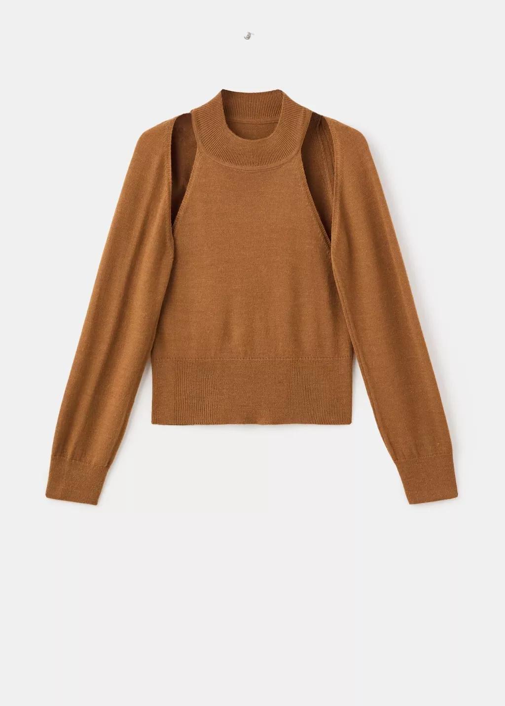 MEDIUM BROWN Sweater with cardigan-style detailing, 0201_09, large image number 6