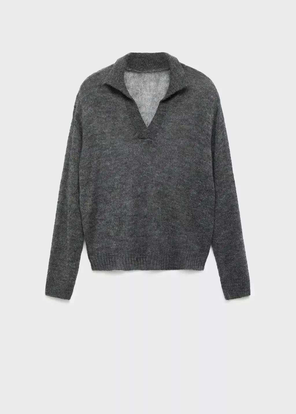 Grey Semi-Transparent Polo-Neck Sweater, Grey, medium