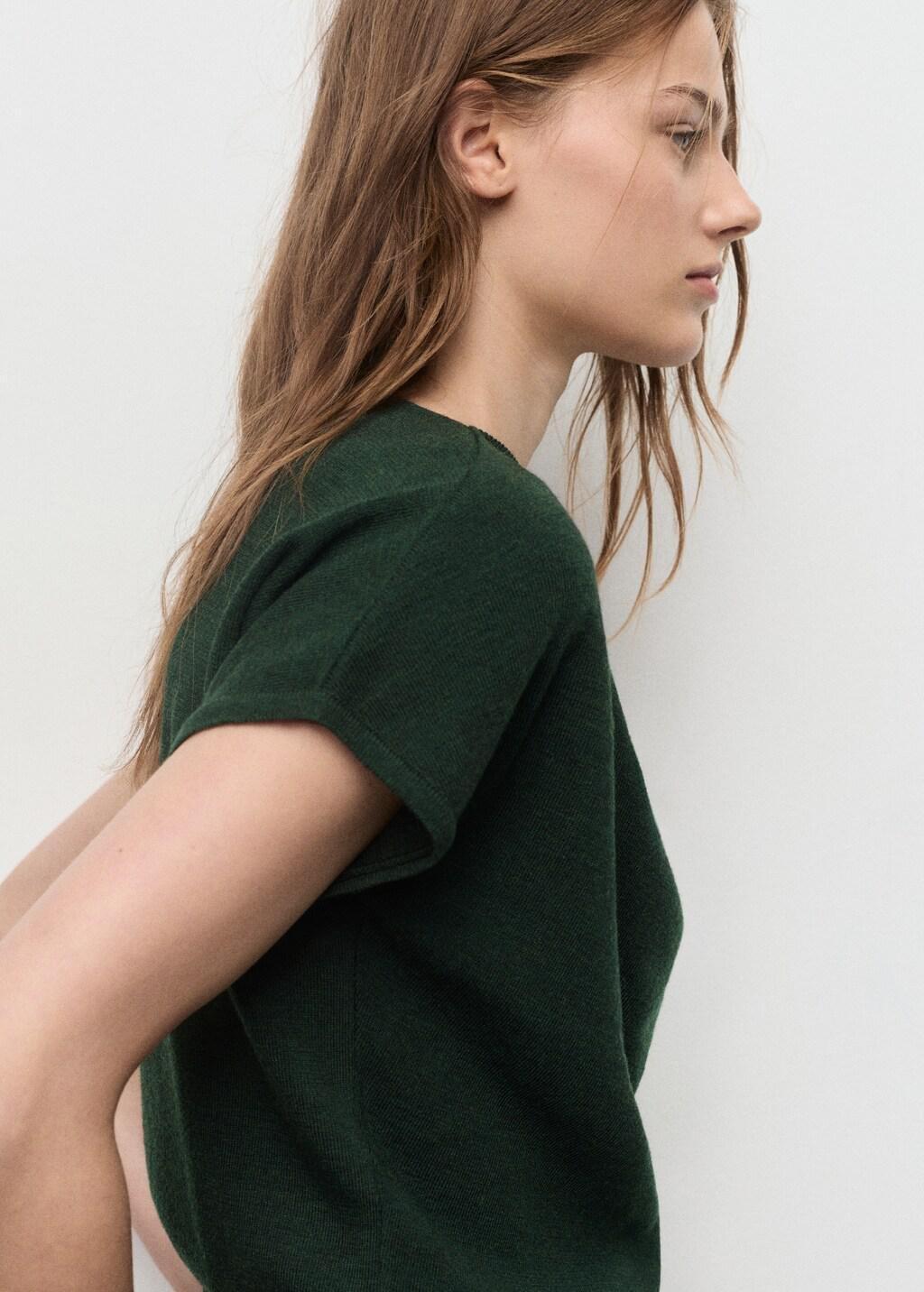 Green Short-Sleeved Top With Draped Neckline, Dark Green, large image number 4