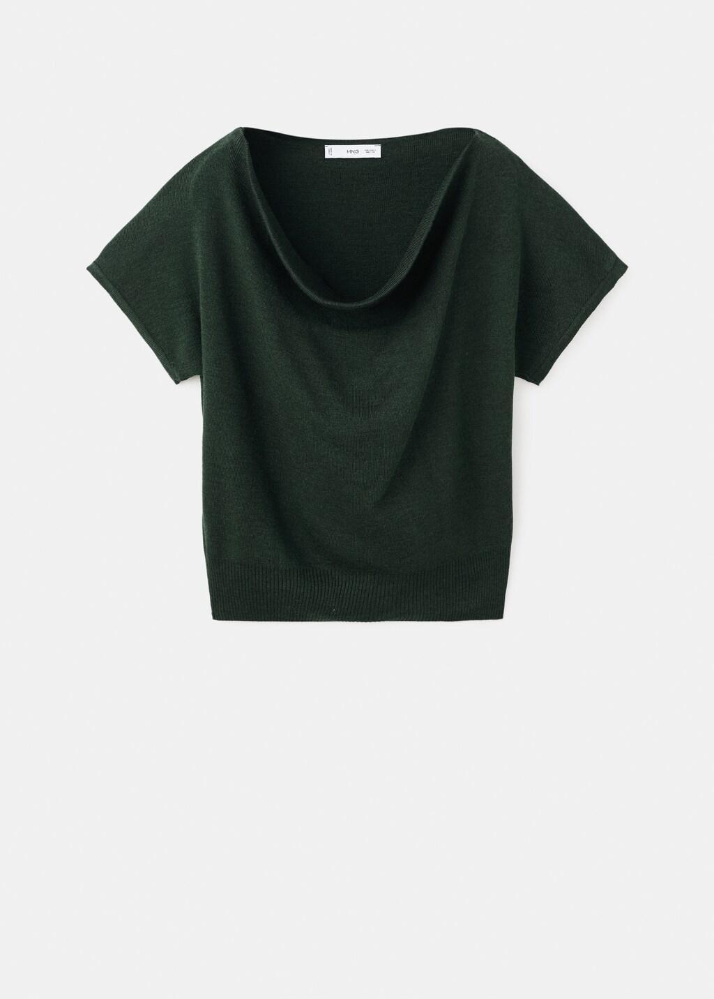 Green Short-Sleeved Top With Draped Neckline, Dark Green, large image number 6