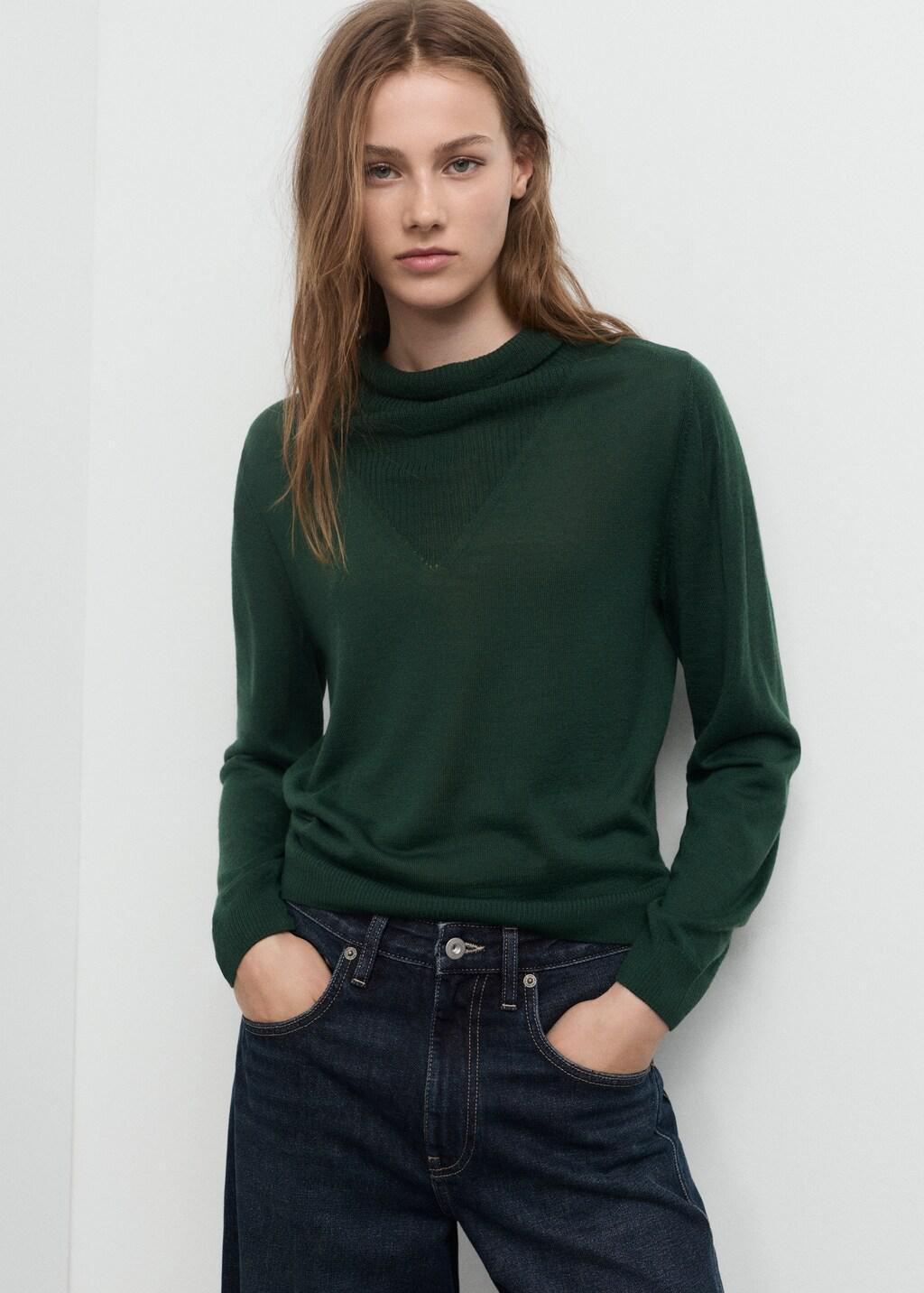 Green Knitted Sweater With Draped Neck, 0201_49, large image number 3
