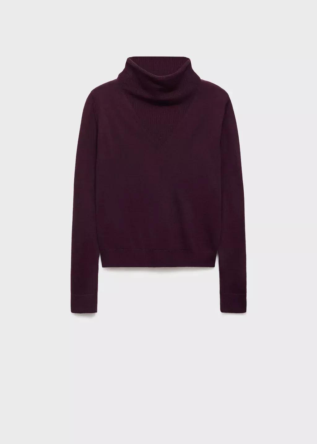 Red Knitted Sweater With Draped Neck, Dark Red, medium