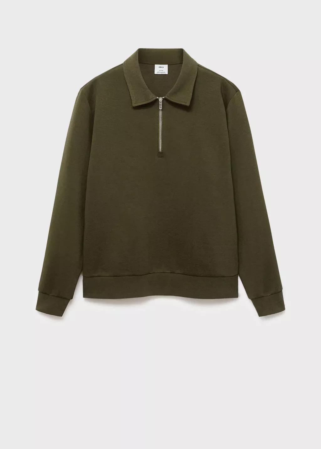 Green Regular-Fit Zip-Neck Sweatshirt, Dark Green, large image number 0