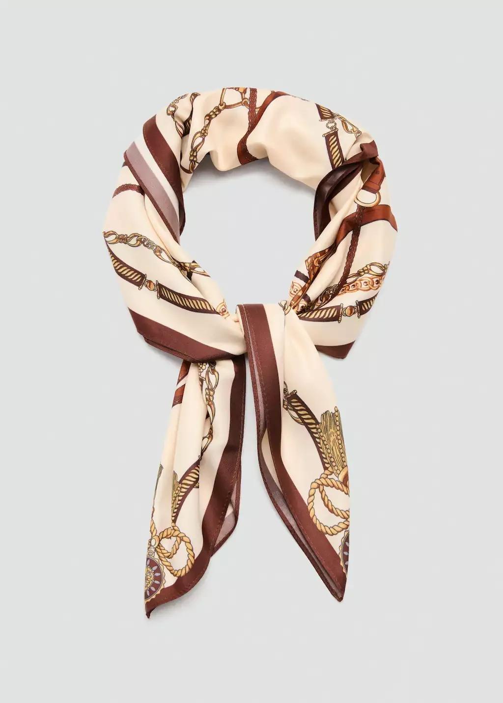 Beige Chain-Print Scarf, Light Beige, large image number 1