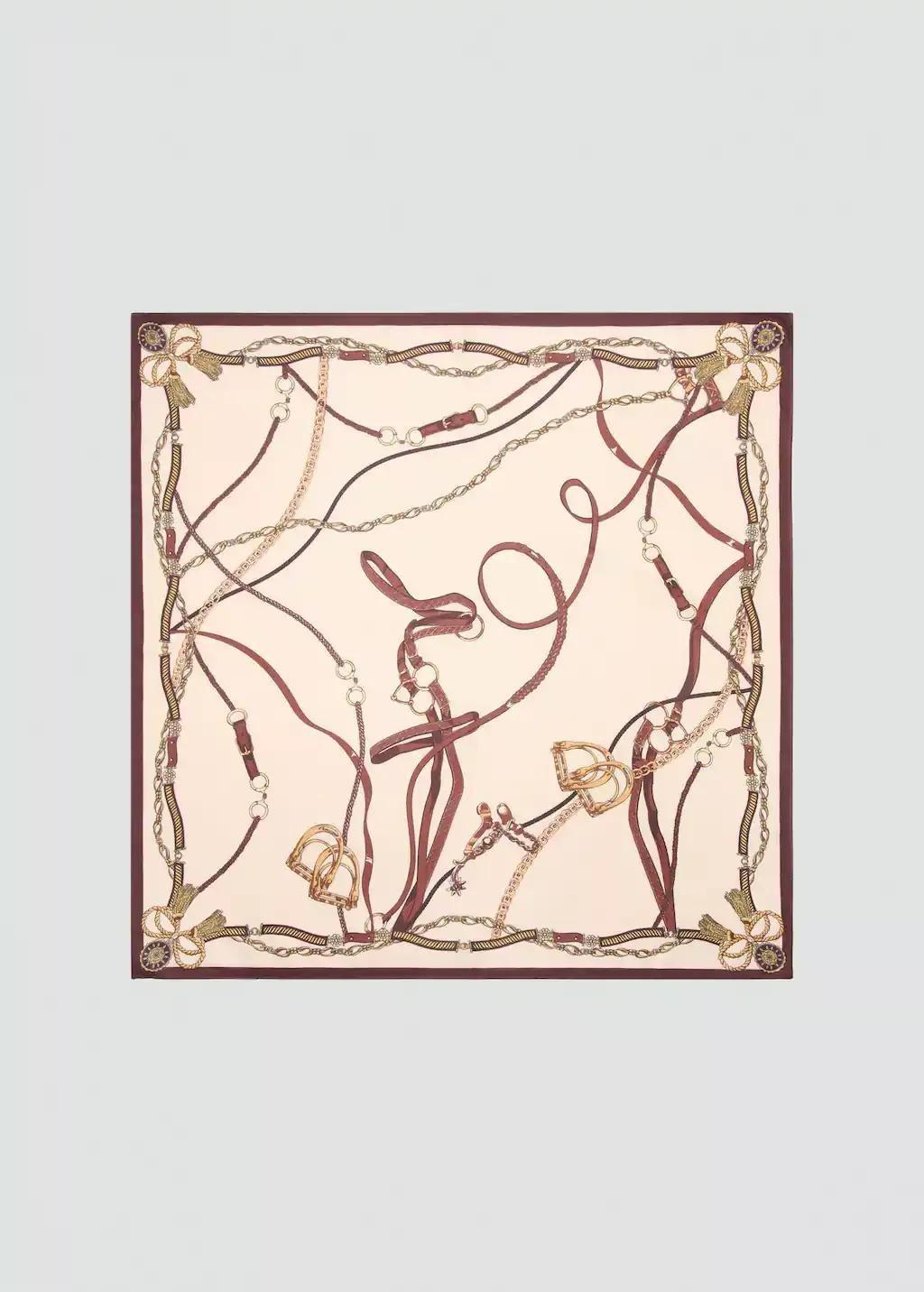 Beige Chain-Print Scarf, Light Beige, large image number 2
