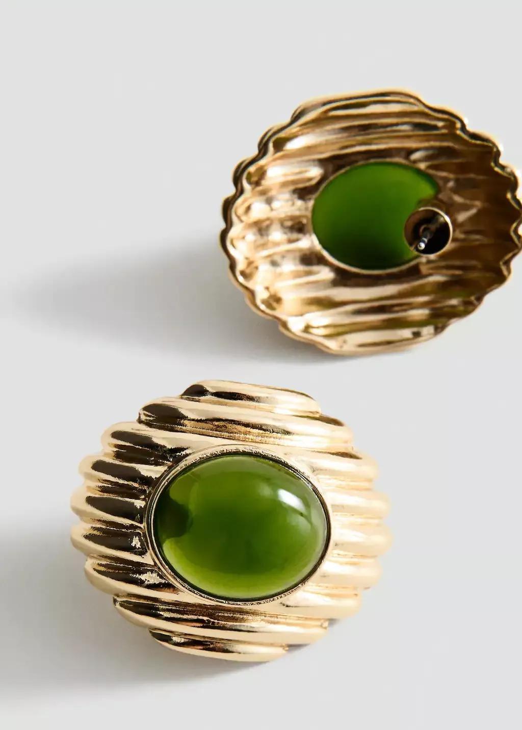 Gold Combined Resin Stone Earrings, , medium