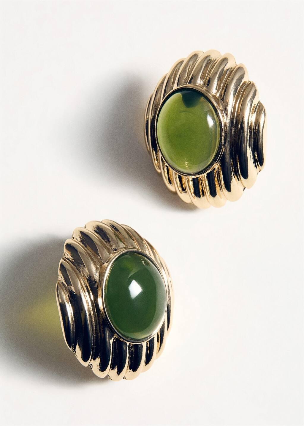 Gold Combined Resin Stone Earrings, Gold, large image number 1