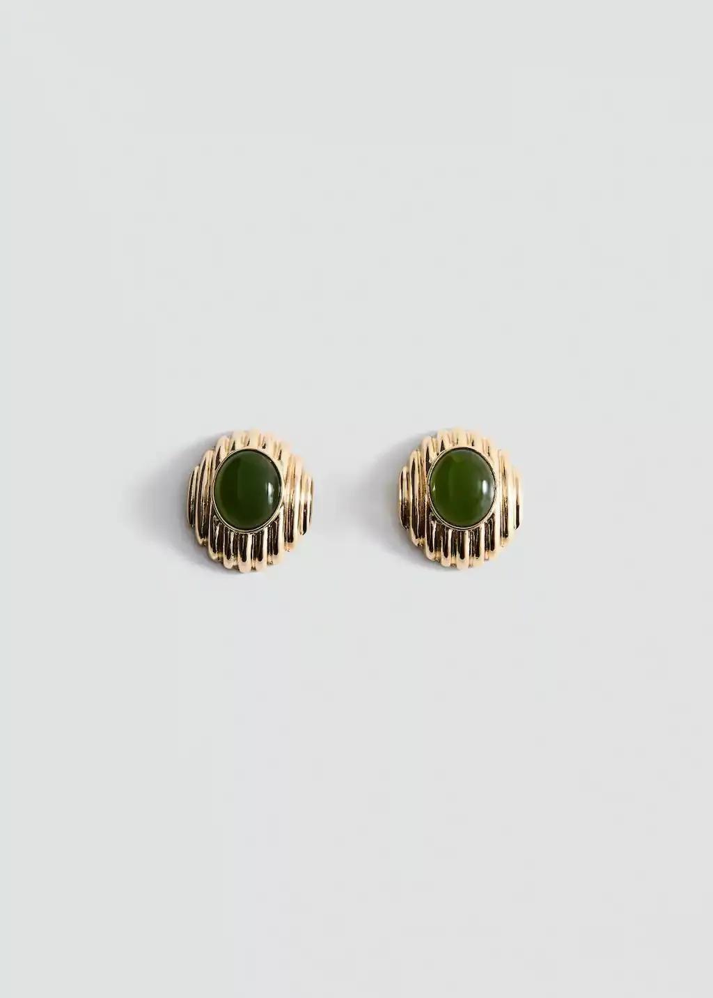 Gold Combined Resin Stone Earrings, Gold, large image number 2