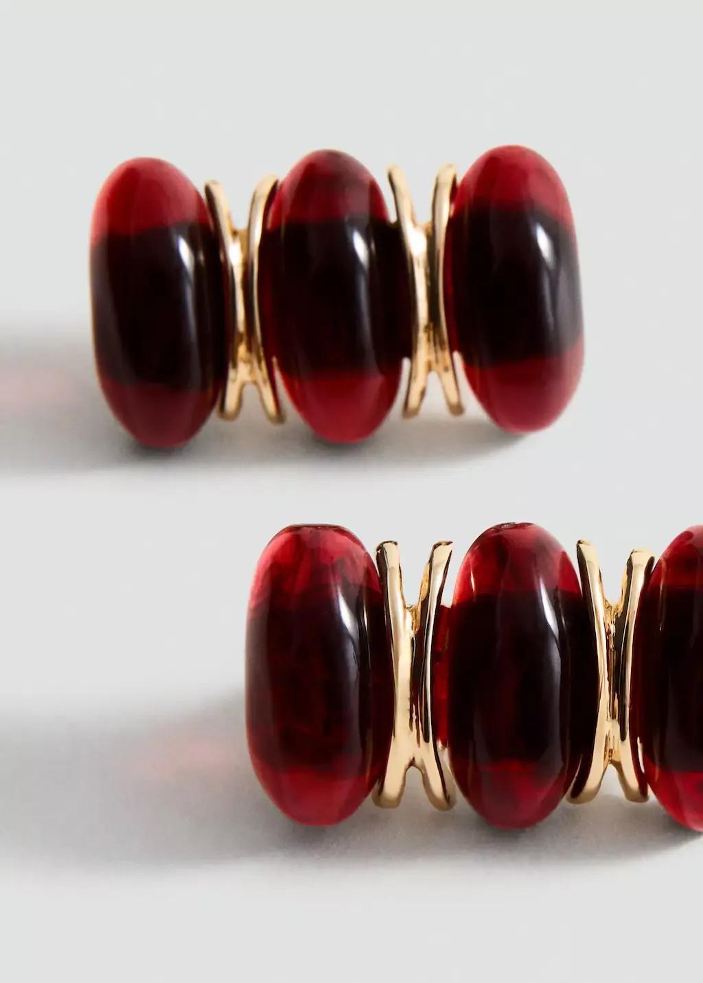 Maroon Embossed Spiral Earrings, Dark Red, large image number 0