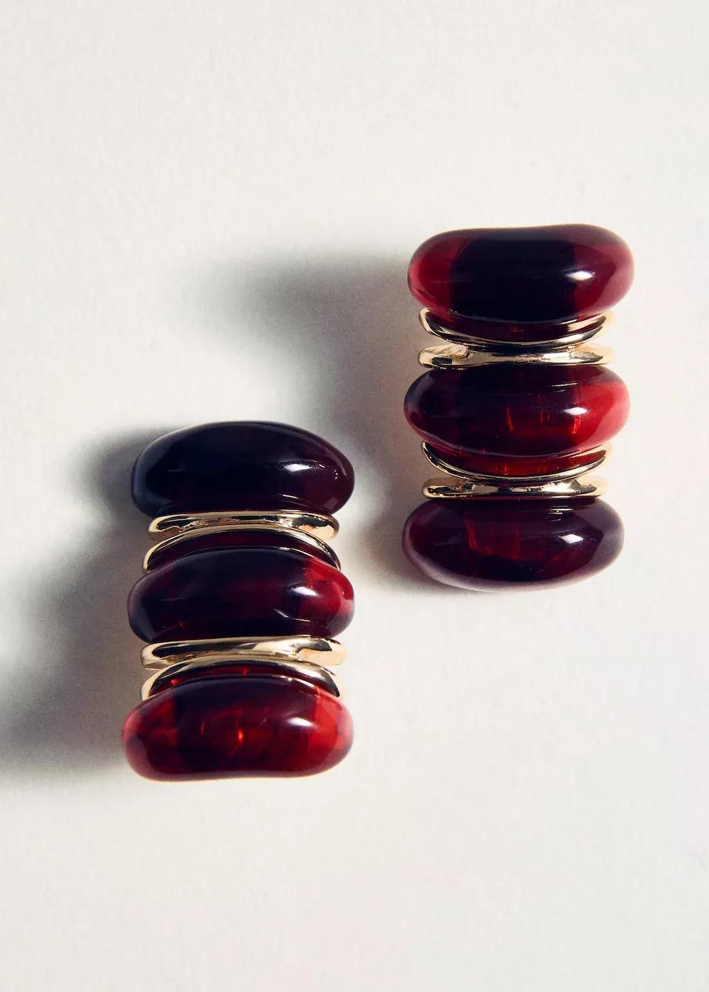 Maroon Embossed Spiral Earrings, Dark Red, large image number 1