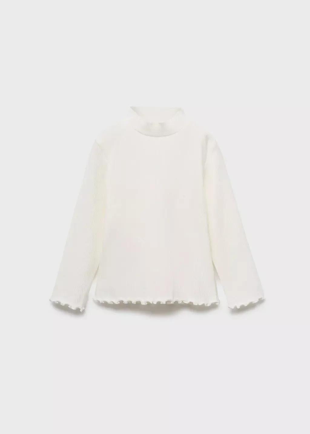 White Ribbed High Neck T-Shirt, Baby Girl, Natural White, medium