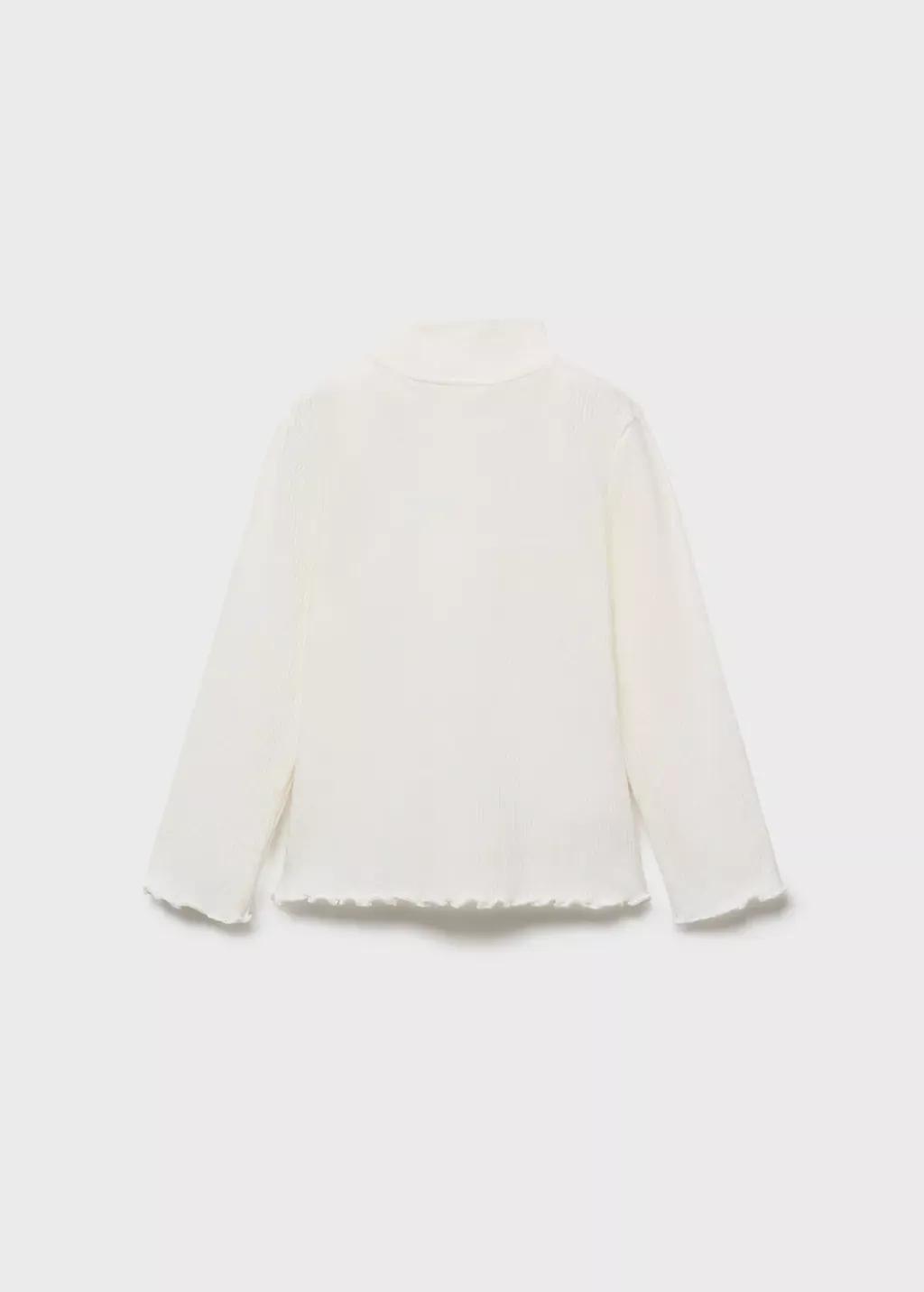 White Ribbed High Neck T-Shirt, Baby Girl, Natural White, medium