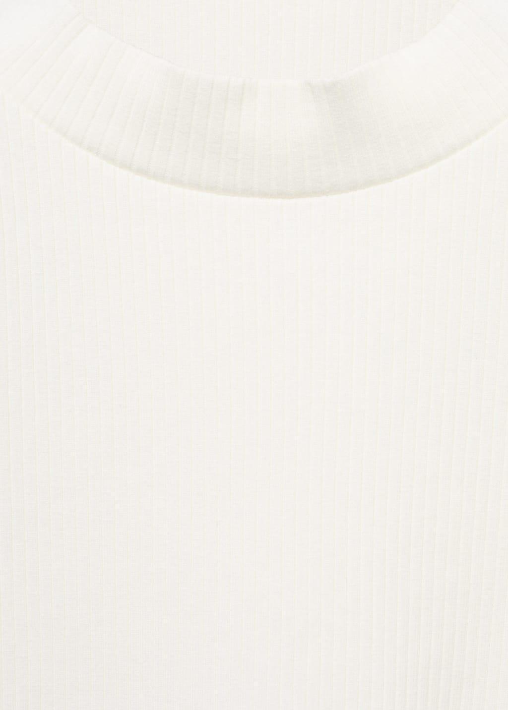 White Ribbed High Neck T-Shirt, Baby Girl, Natural White, large image number 2