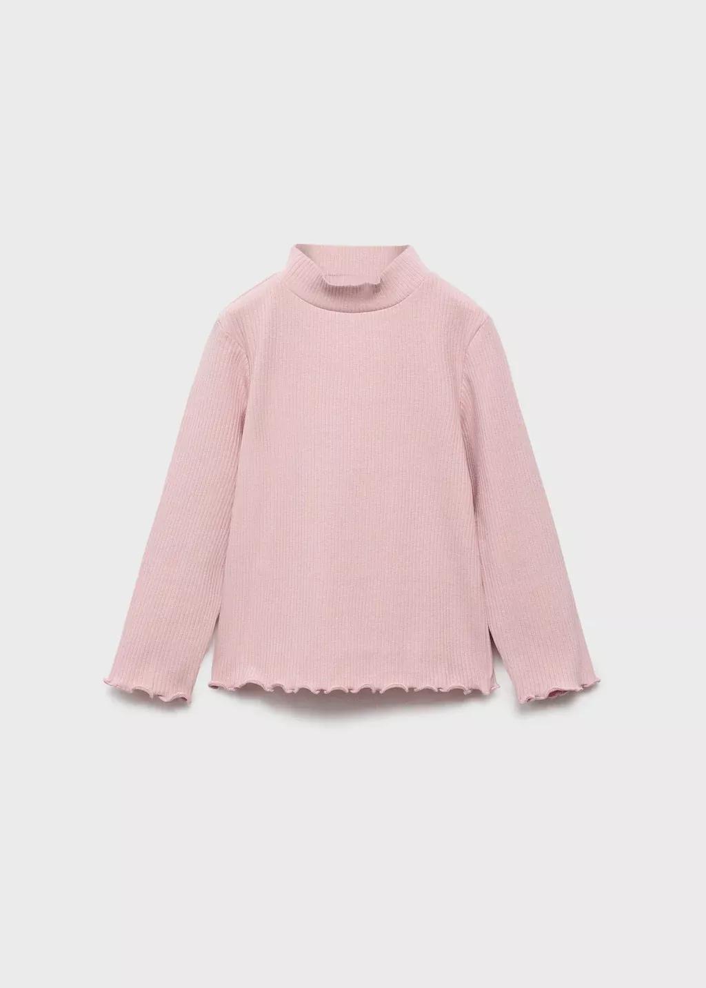 Pink Ribbed High Neck T-Shirt, Baby Girl, Pink, medium