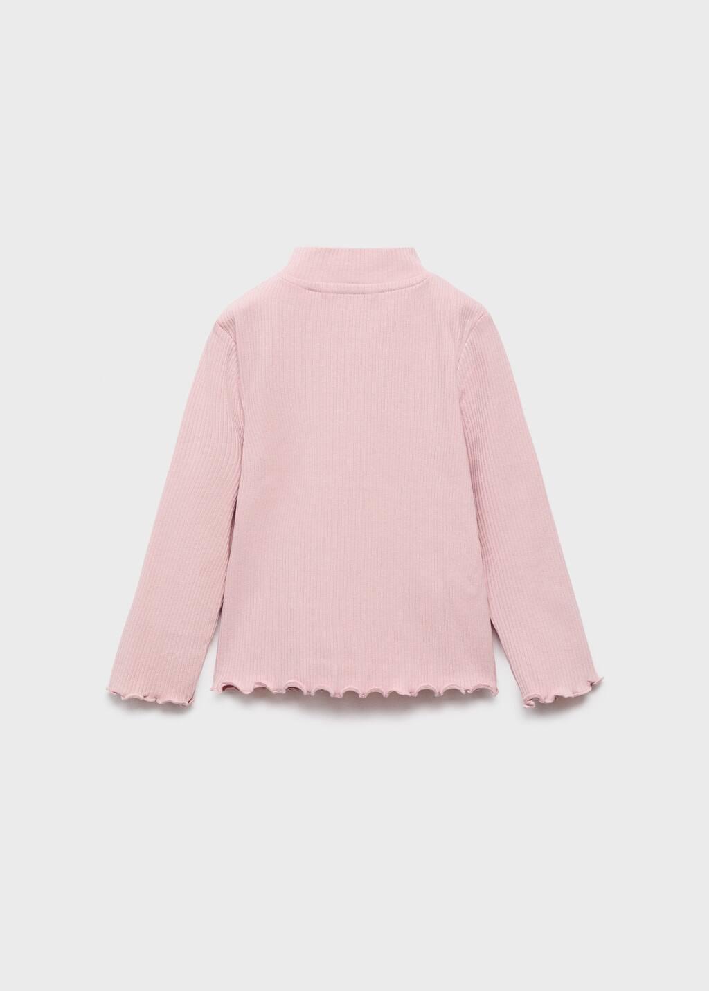 Pink Ribbed High Neck T-Shirt, Baby Girl, Pink, medium