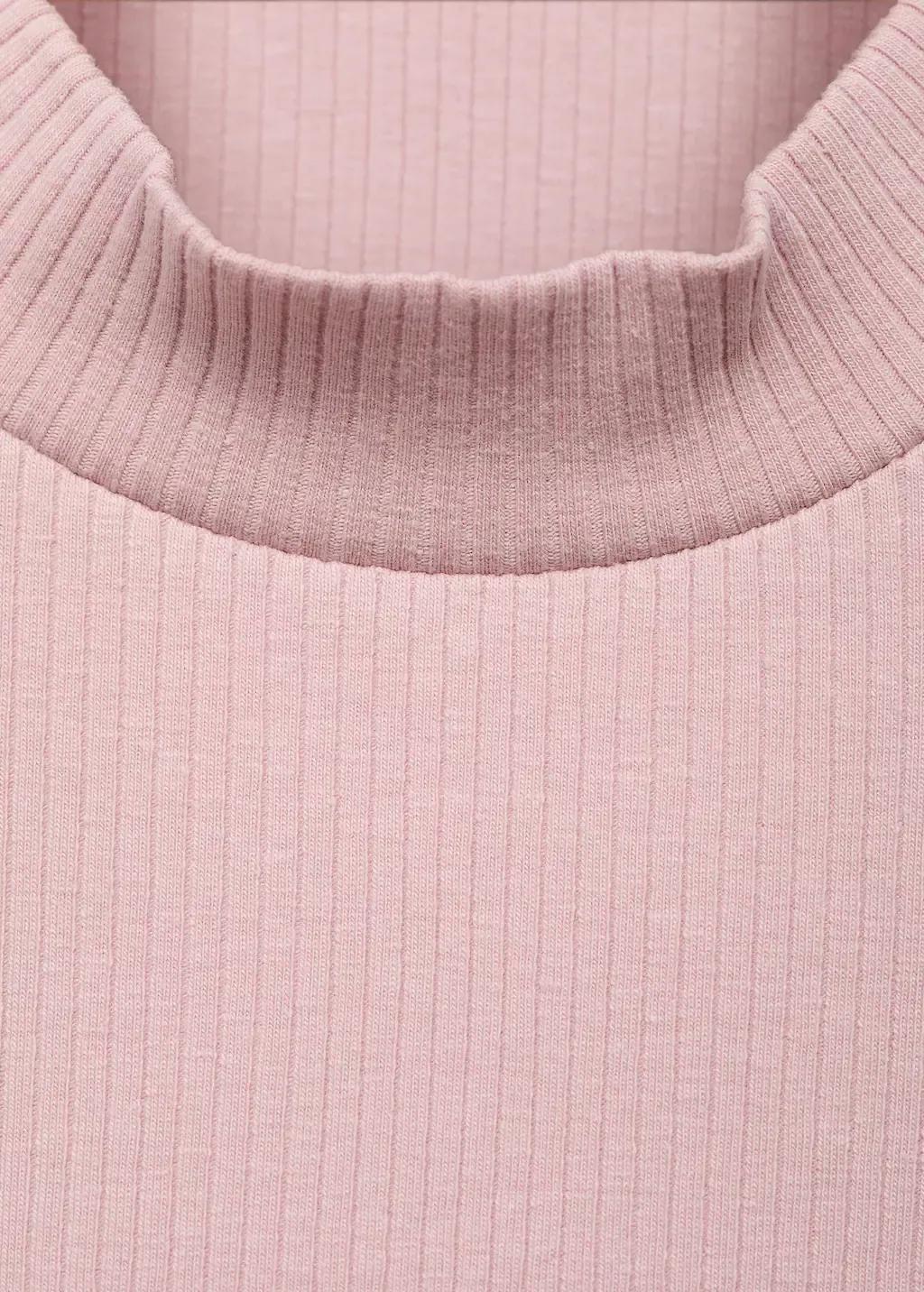 Pink Ribbed High Neck T-Shirt, Baby Girl, Pink, medium