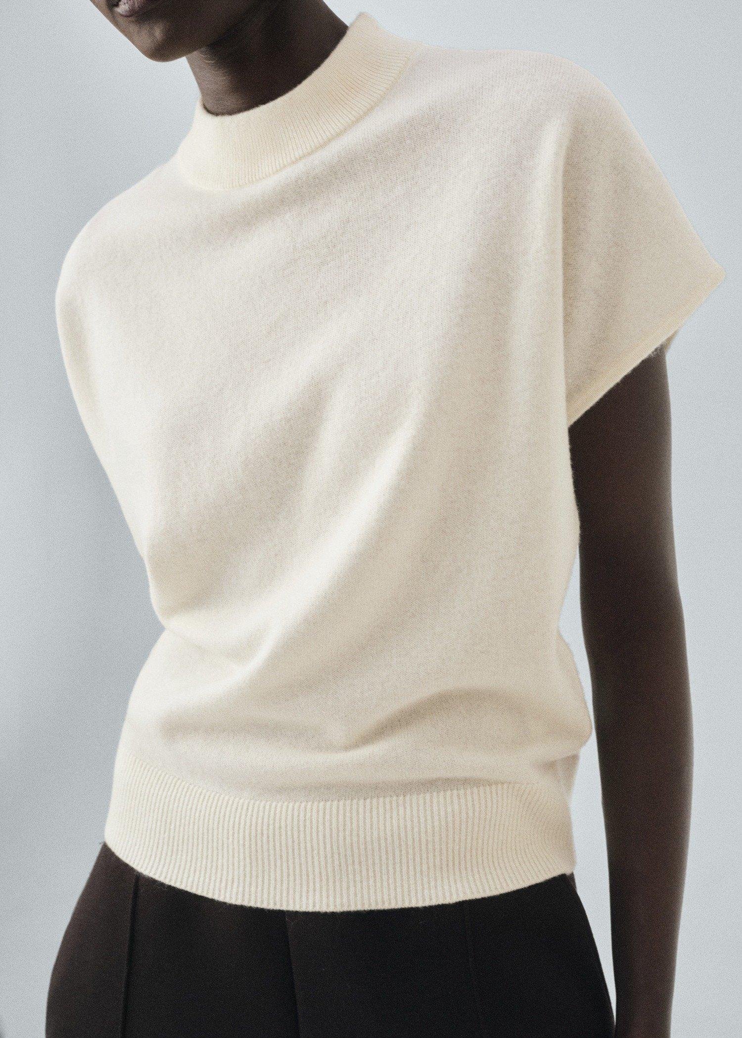 Beige Wool Sweater With Perkins Collar, Light Beige, large image number 3