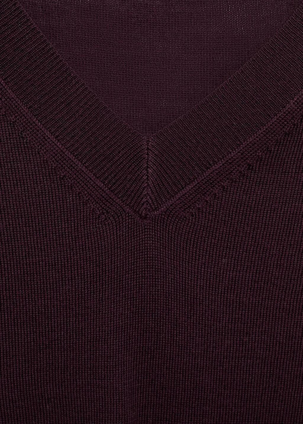 Burgundy Wool V-Neck Sweater, Dark Red, large image number 3