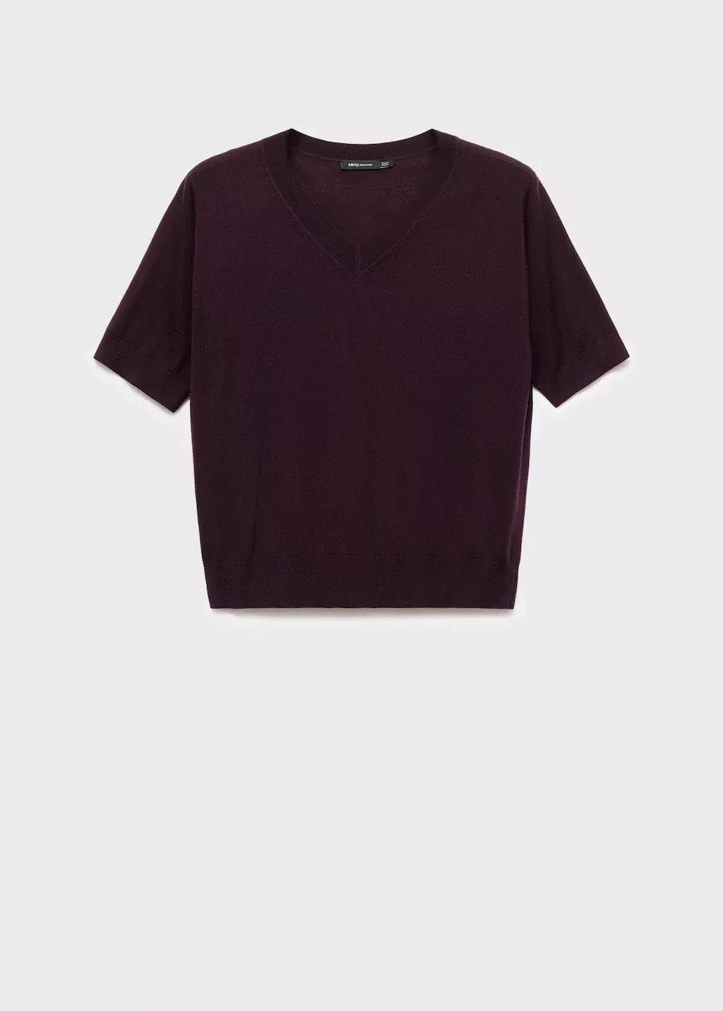 Burgundy Wool V-Neck Sweater, Dark Red, large image number 5